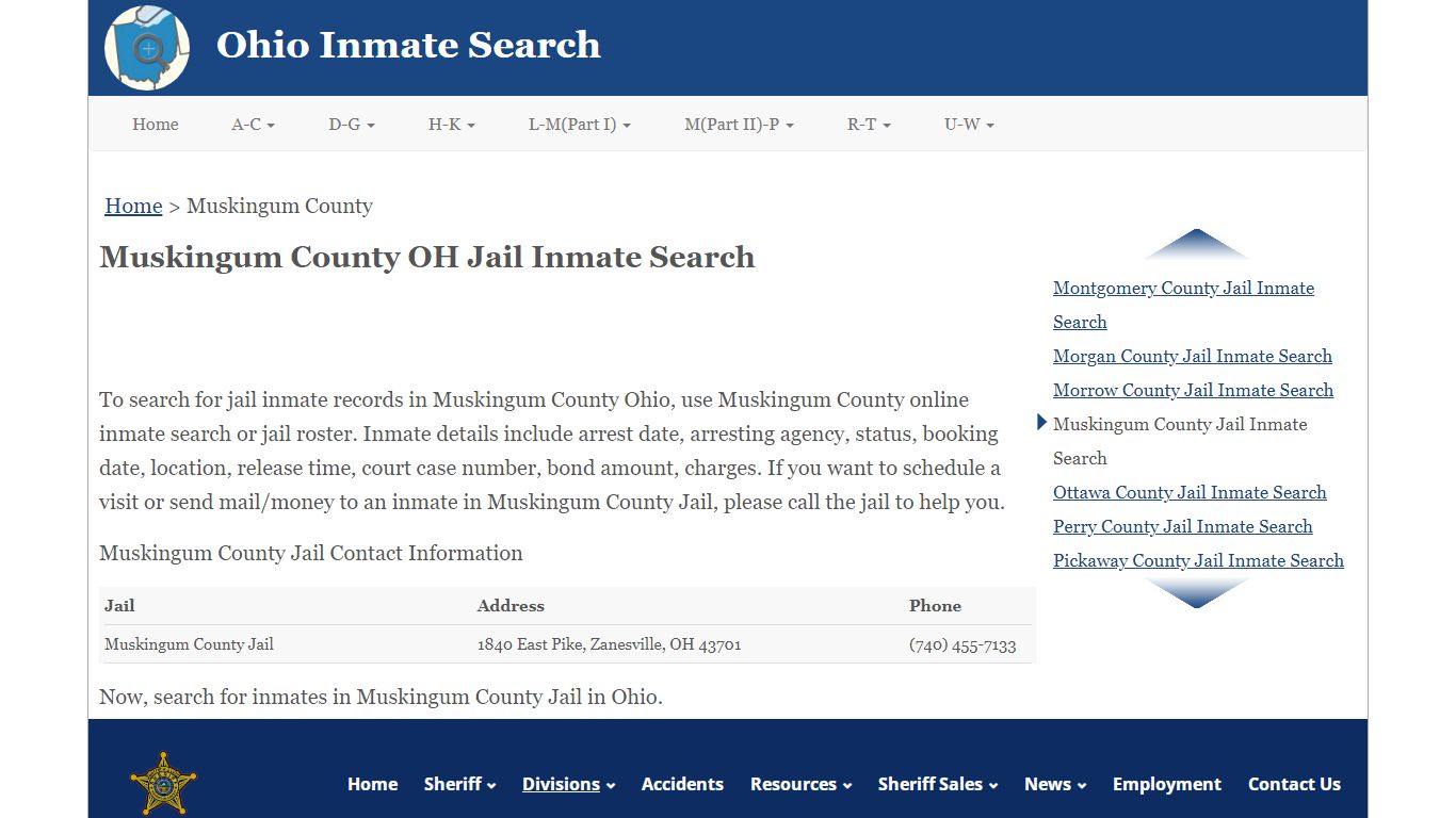 Muskingum County OH Jail Inmate Search